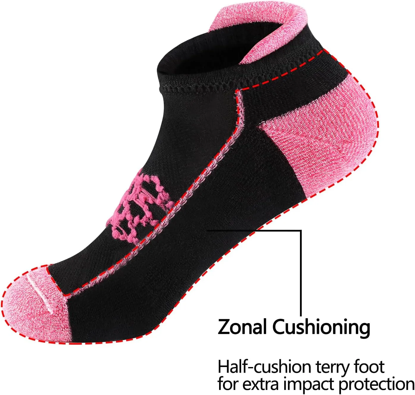 Hepsibah Ankle Socks Women Athletic Socks Cotton Thick Cushioned Low Cut Running Socks 6 Pack