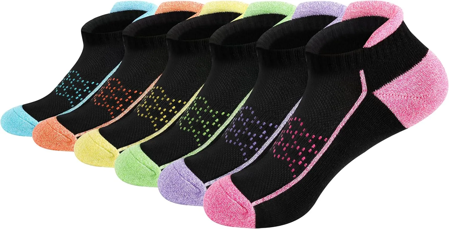 Hepsibah Ankle Socks Women Athletic Socks Cotton Thick Cushioned Low Cut Running Socks 6 Pack