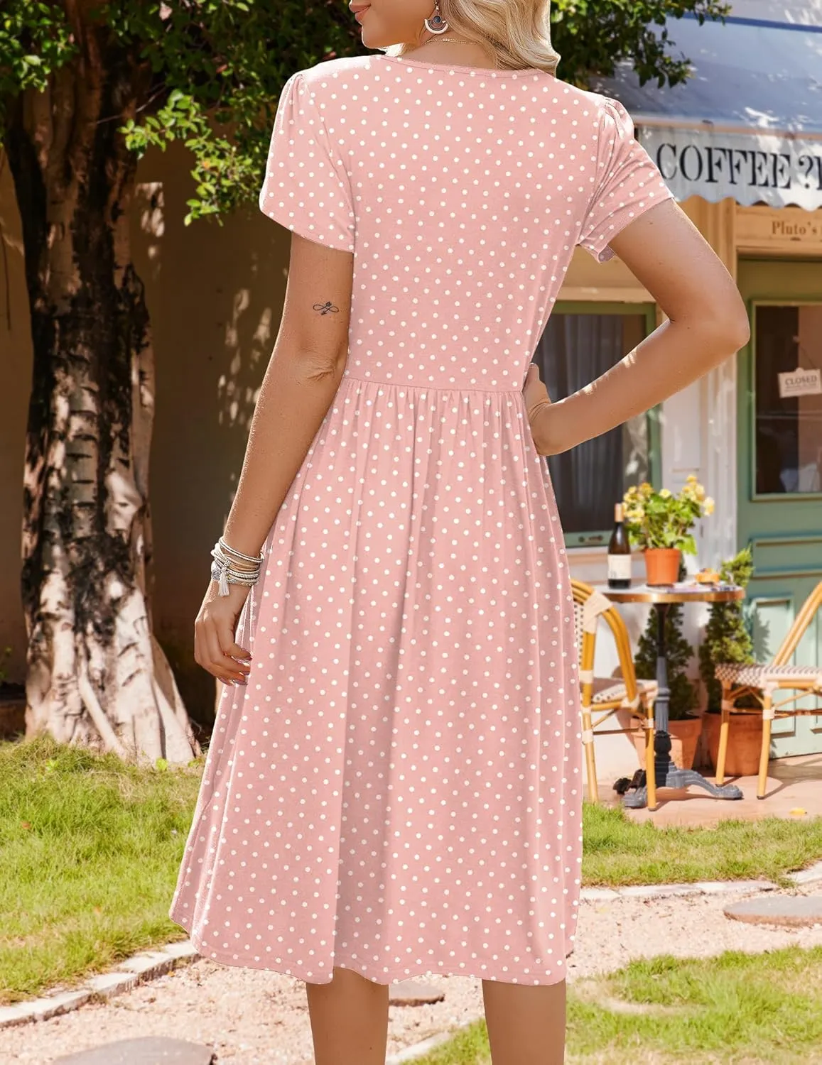 HOTOUCH Women Dress 2025 Short Sleeve Floral Midi Loose Tshirt Dresses Aline Flowy Swing Beach Sundress with Pockets