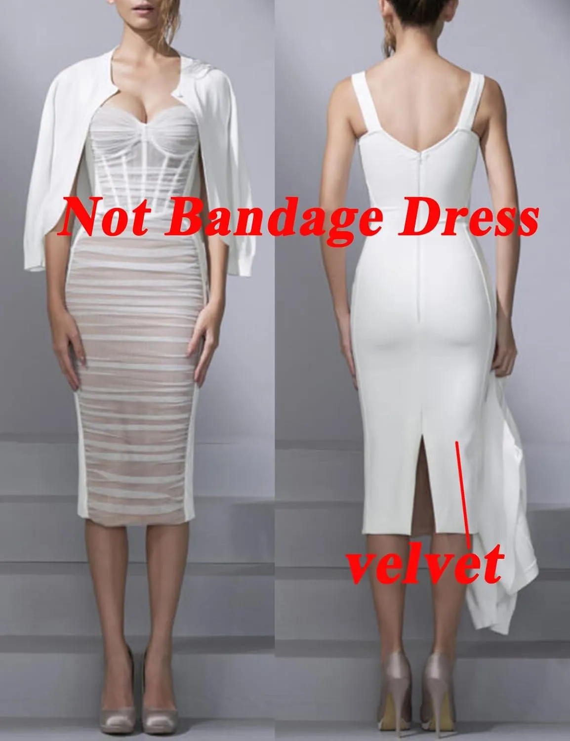 houstil Women's Strap Wedding Guest Dress Velvet Mesh Bodycon Cocktail Party Fishbone Mini Clubwear