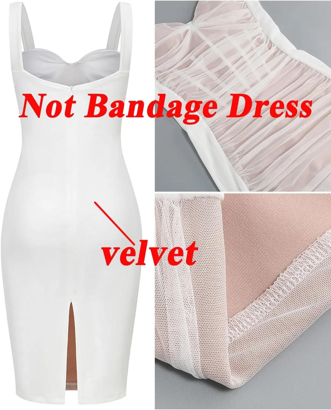 houstil Women's Strap Wedding Guest Dress Velvet Mesh Bodycon Cocktail Party Fishbone Mini Clubwear
