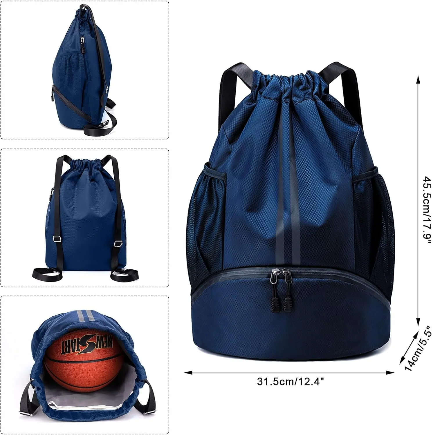 HUA ANGEL Waterproof Drawstring Backpack Lightweight Nylon Gym Bag with Shoe Compartment for Travel Swimming Sports Outdoor