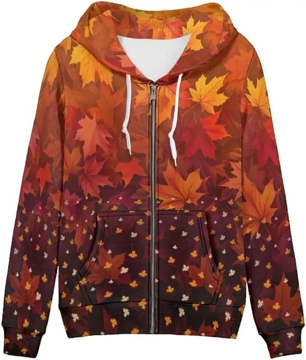 Irisjudy Women's Hoodies Traditional Tribal Art Zipper Jacket Oversized Sweatshirts, Lightweight Zip-up Hoodie with Pocket