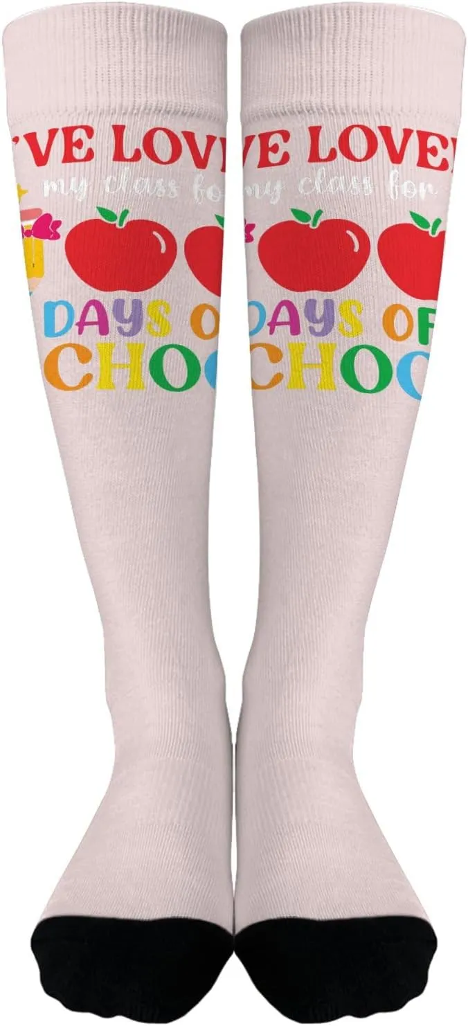 I've Loved My Class For 100 Days Of School Valentines Day Athletic Socks Women Knee High Boot Sock