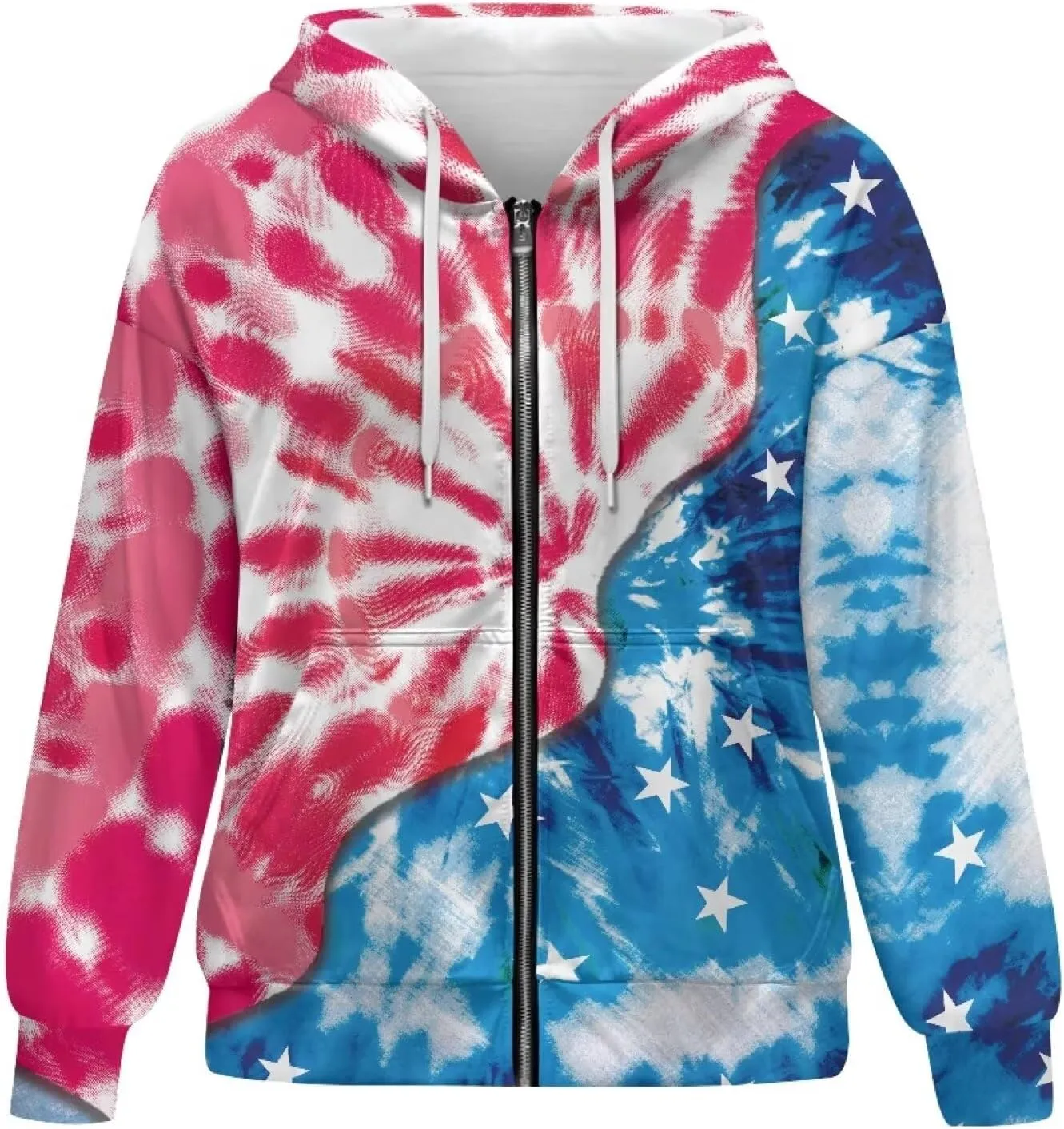 JEOCODY Zip Up Hoodie Women Oversized Hoodie Casual Long Sleeve Graphic Jackets with Pockets Zipper Drawstring