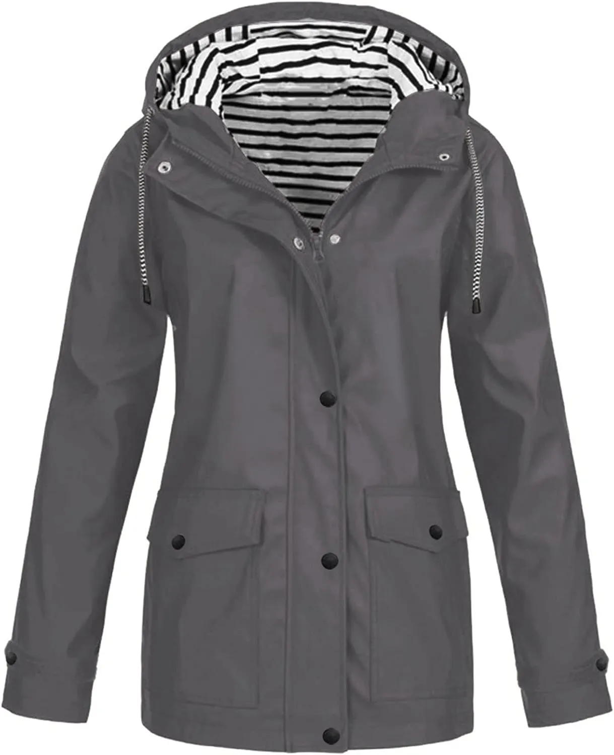 JIDDO Raincoat for Women, Womens Fall Windproof Lightweight Waterproof Rain Jackets Zip Up Outdoor Hooded Windbreaker
