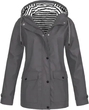 JIDDO Raincoat for Women, Womens Fall Windproof Lightweight Waterproof Rain Jackets Zip Up Outdoor Hooded Windbreaker