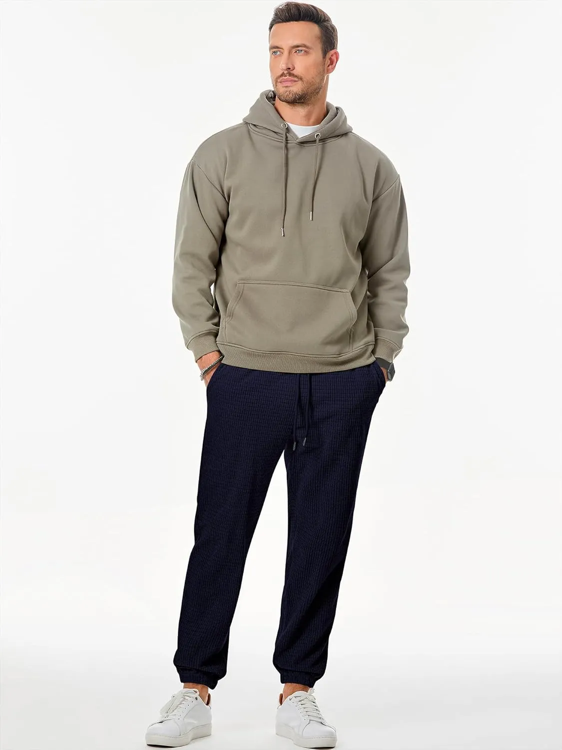 JMIERR Mens Casual Pants Waffle Textured Drawstring Stretch Elastic Waist Tapered Joggers with Pockets