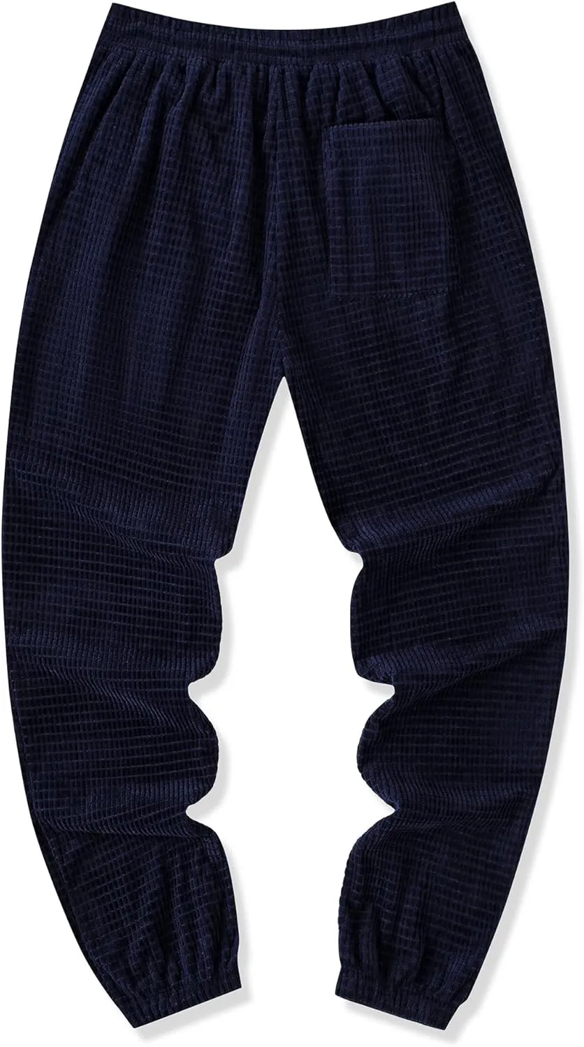 JMIERR Mens Casual Pants Waffle Textured Drawstring Stretch Elastic Waist Tapered Joggers with Pockets