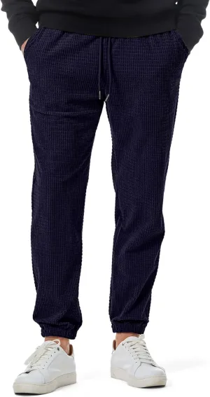 JMIERR Mens Casual Pants Waffle Textured Drawstring Stretch Elastic Waist Tapered Joggers with Pockets
