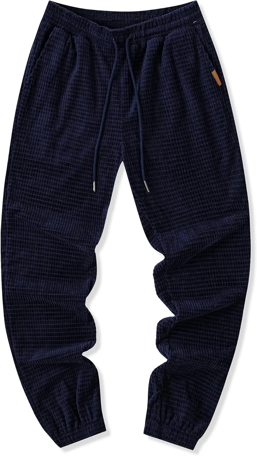 JMIERR Mens Casual Pants Waffle Textured Drawstring Stretch Elastic Waist Tapered Joggers with Pockets