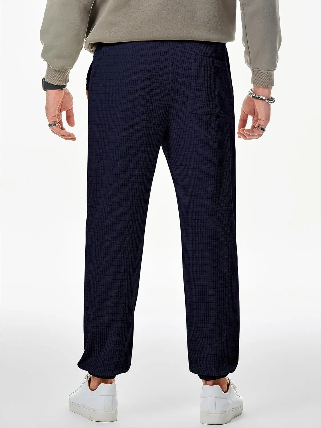 JMIERR Mens Casual Pants Waffle Textured Drawstring Stretch Elastic Waist Tapered Joggers with Pockets