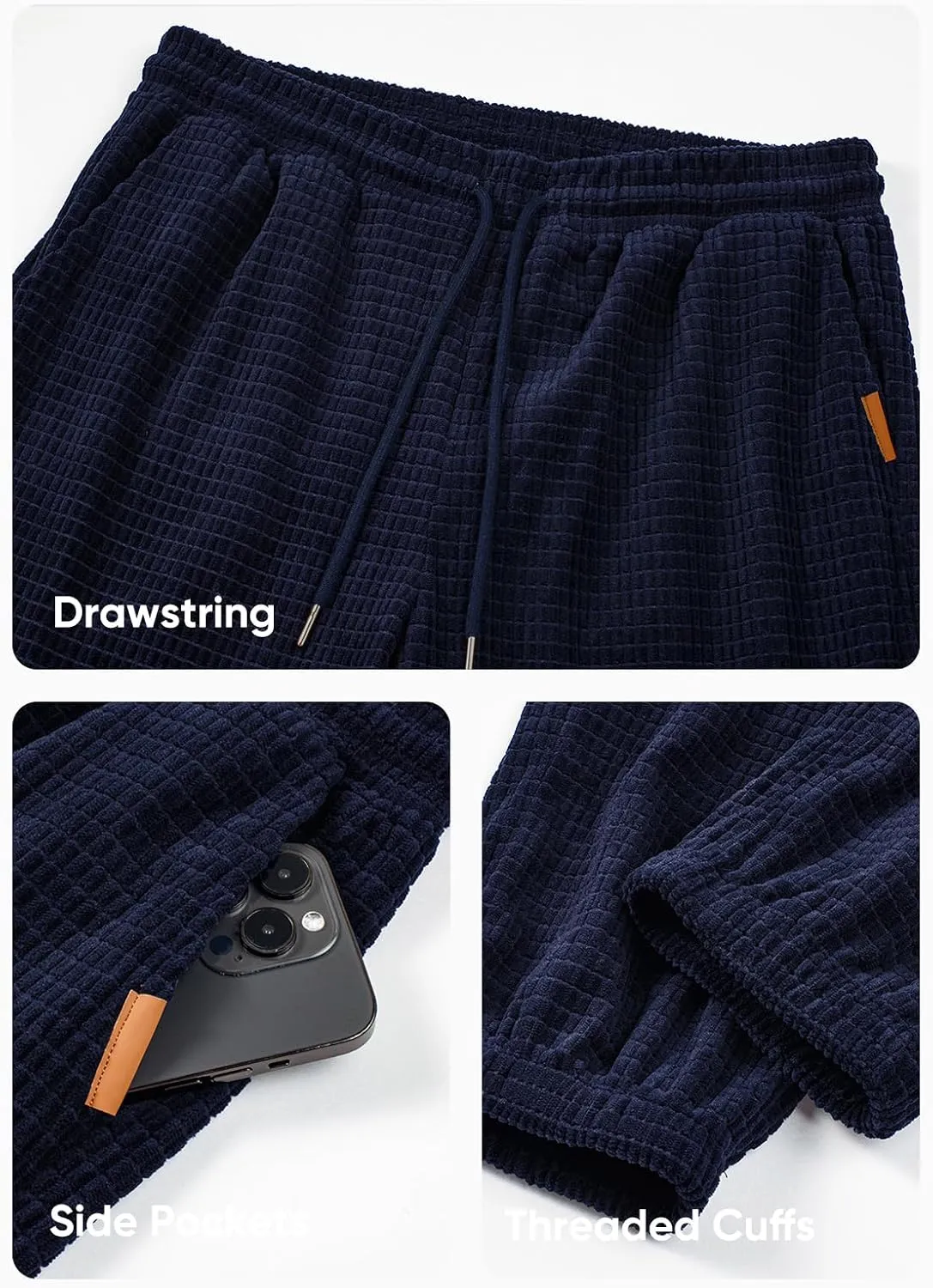 JMIERR Mens Casual Pants Waffle Textured Drawstring Stretch Elastic Waist Tapered Joggers with Pockets