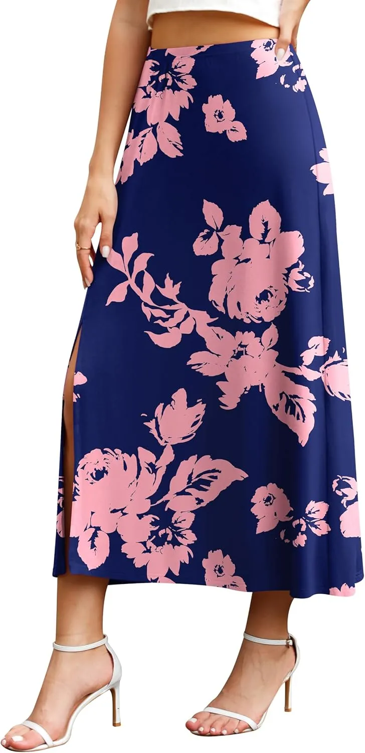 Jouica Womens Summer Casual Elegant Elastic High Waist Side Split Summer Beach Sexy Midi Skirt for Women 2024