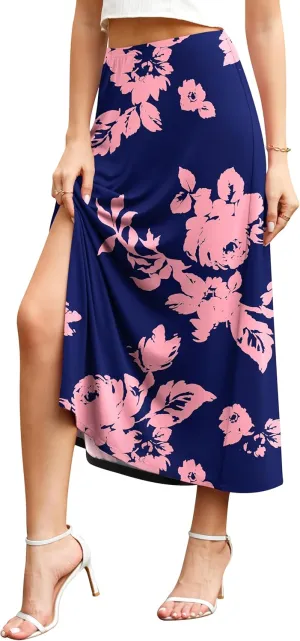 Jouica Womens Summer Casual Elegant Elastic High Waist Side Split Summer Beach Sexy Midi Skirt for Women 2024