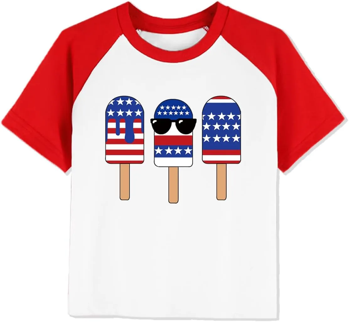 Kid 4th of July T-Shirts Boys Girls American Flag Shirt Patriotic Top Short Sleeve Tees 4-12 Years