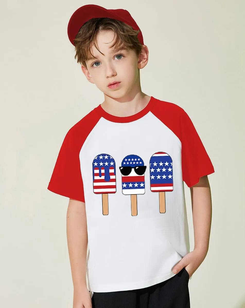 Kid 4th of July T-Shirts Boys Girls American Flag Shirt Patriotic Top Short Sleeve Tees 4-12 Years