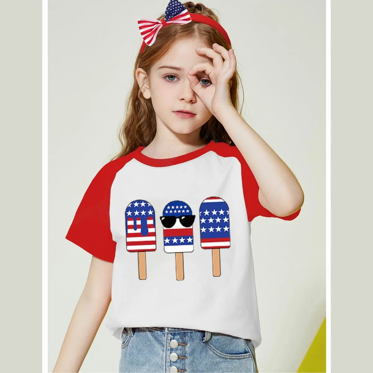 Kid 4th of July T-Shirts Boys Girls American Flag Shirt Patriotic Top Short Sleeve Tees 4-12 Years