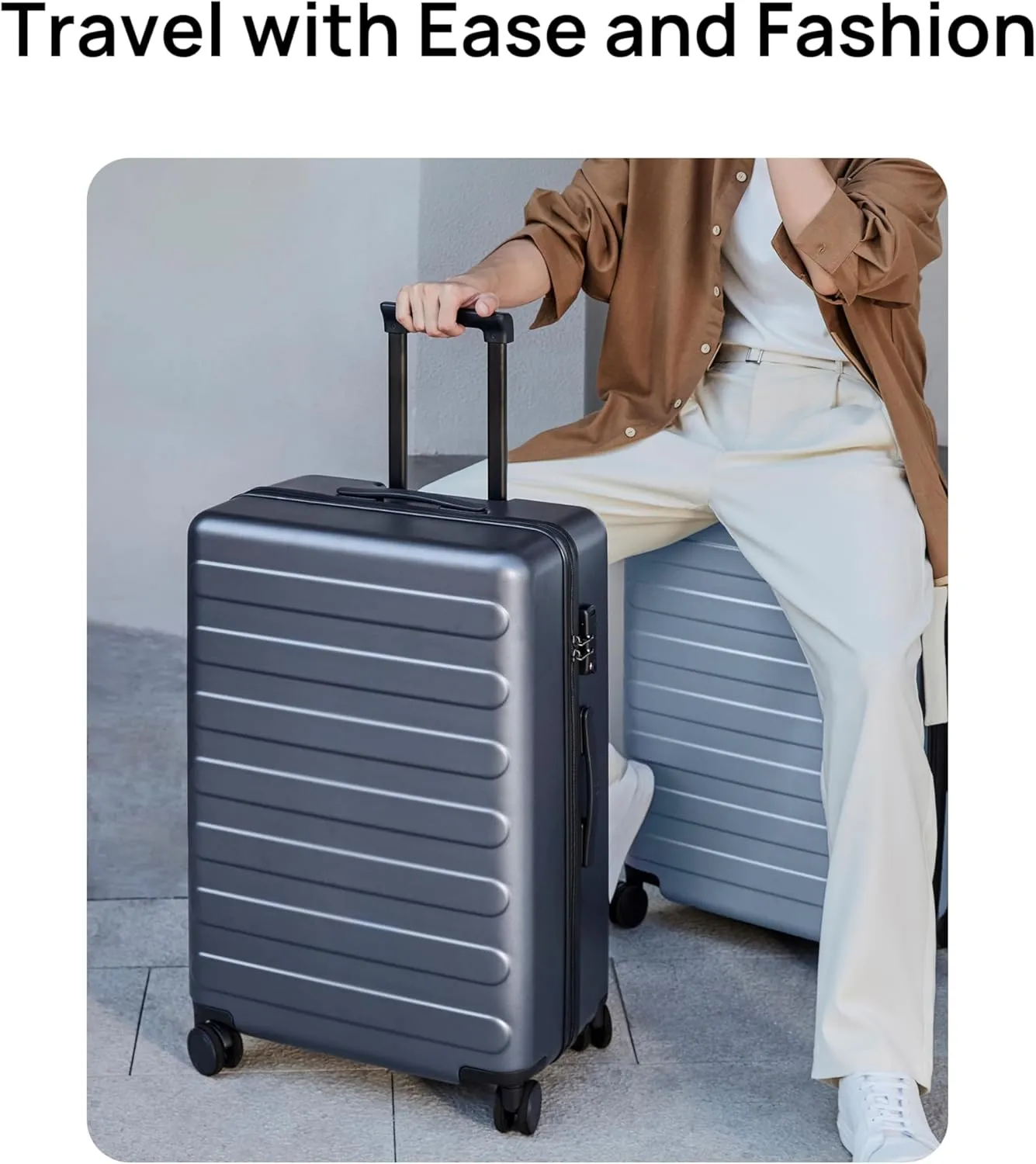 Large Checked Luggage 28 Inch, Checking In Luggage with Smooth Spinner Wheels, Lightweight, Hard Shell PC Suitcase, Lightweight Travel Luggage, TSA Approved (Grey, Rhine Basic)