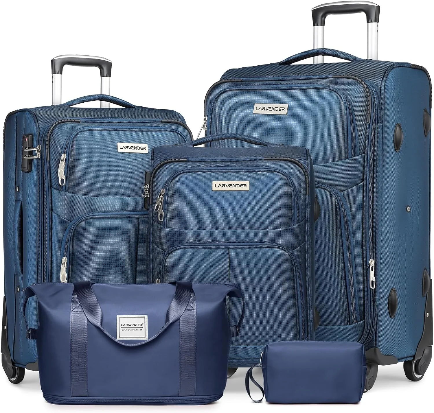 LARVENDER Luggage Sets 4 Piece, Softside Expandable Luggage, Blue, 4 Piece Set, Softside Expandable Luggage Sets With Spinner Wheels