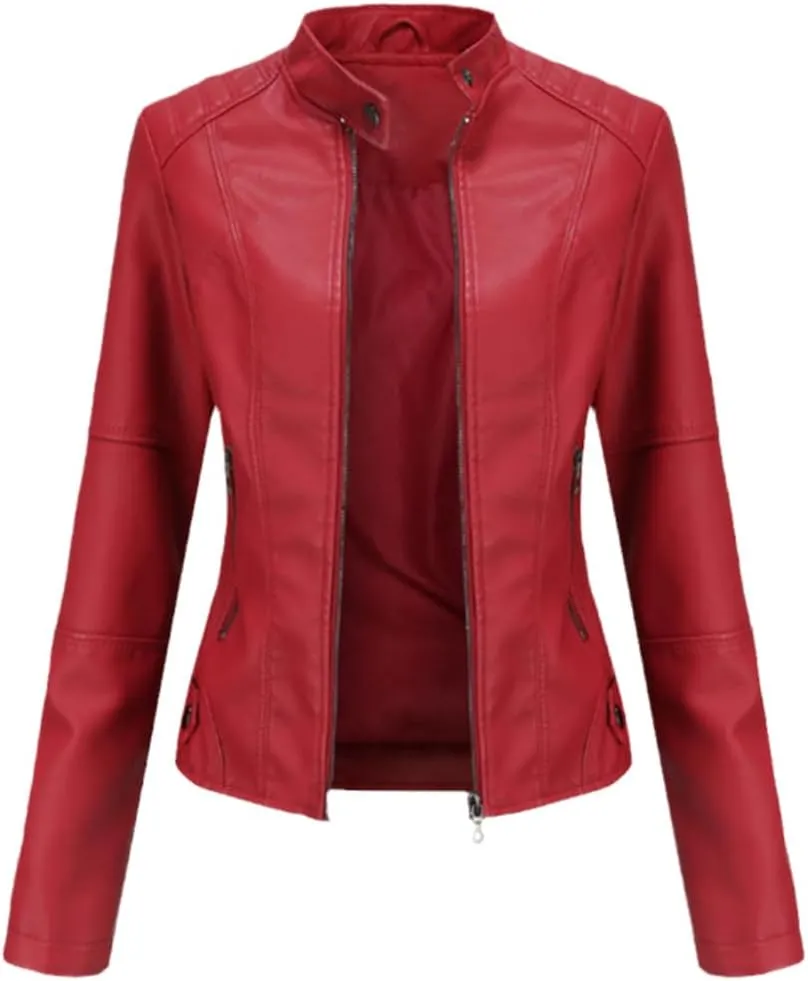 Leather Jacket Women Autumn Spring Women's Moto Biker Zipper Jacket Black Coat Ladies Outerwear