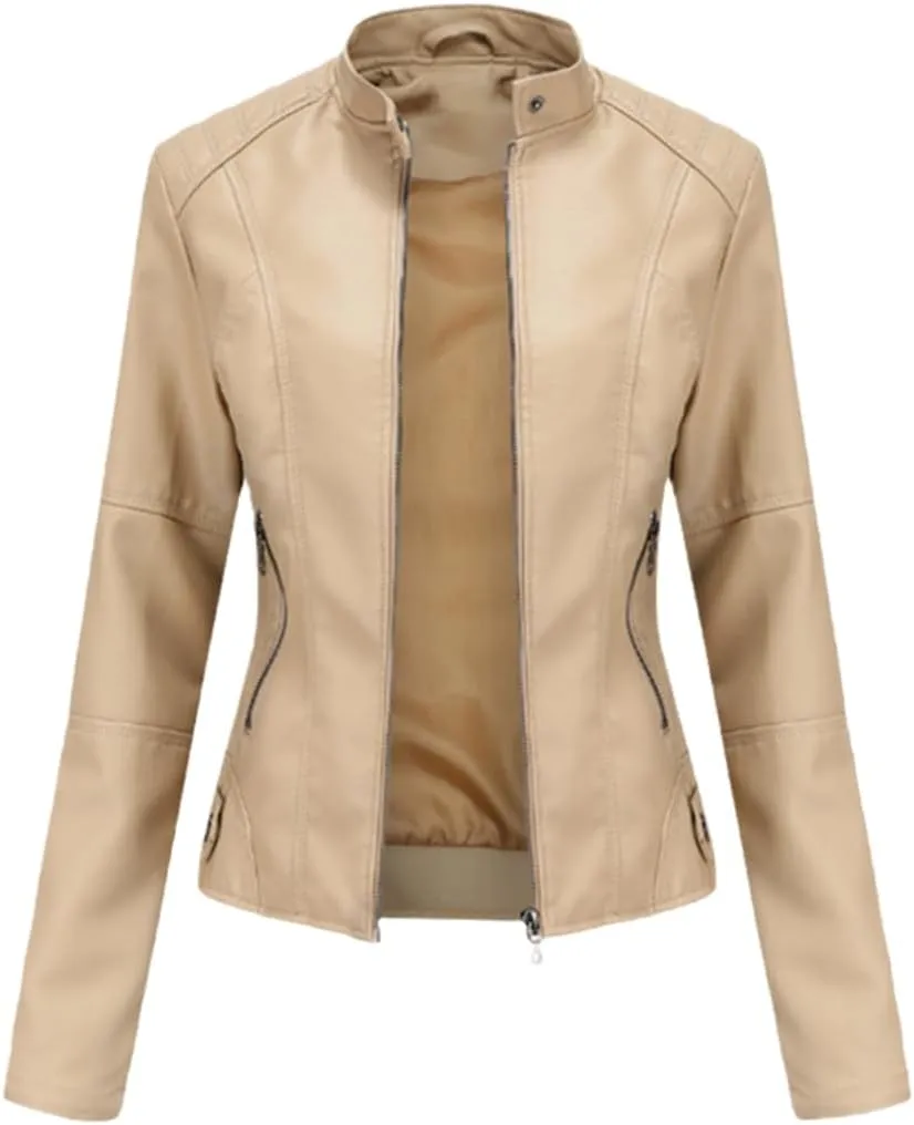Leather Jacket Women Autumn Spring Women's Moto Biker Zipper Jacket Black Coat Ladies Outerwear