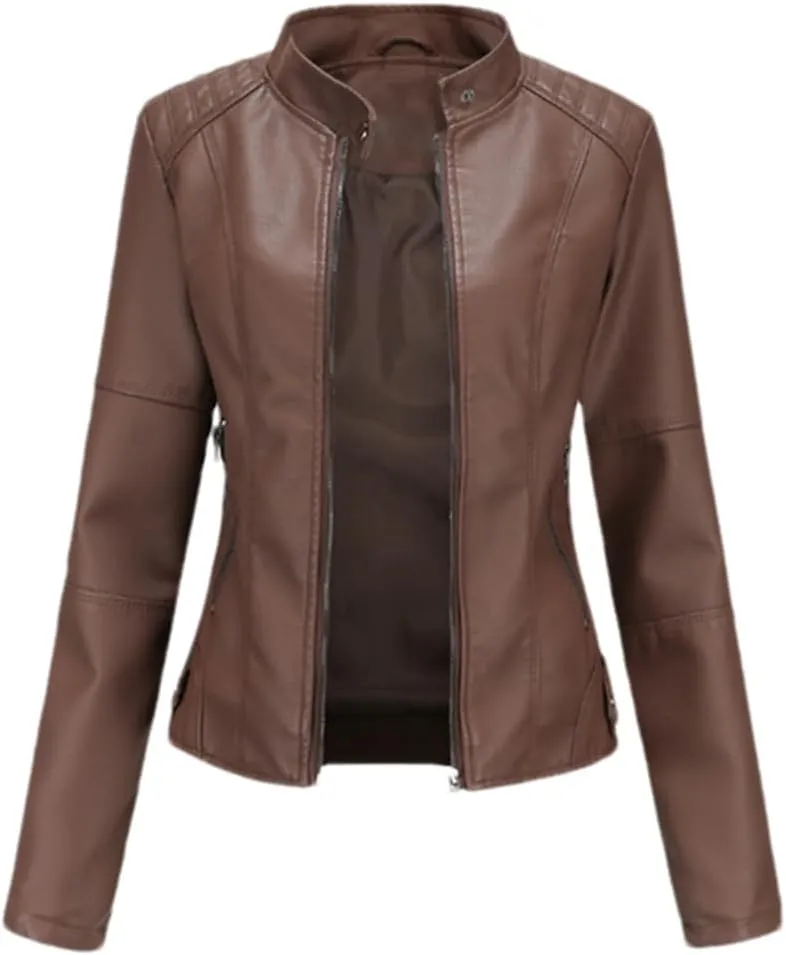 Leather Jacket Women Autumn Spring Women's Moto Biker Zipper Jacket Black Coat Ladies Outerwear
