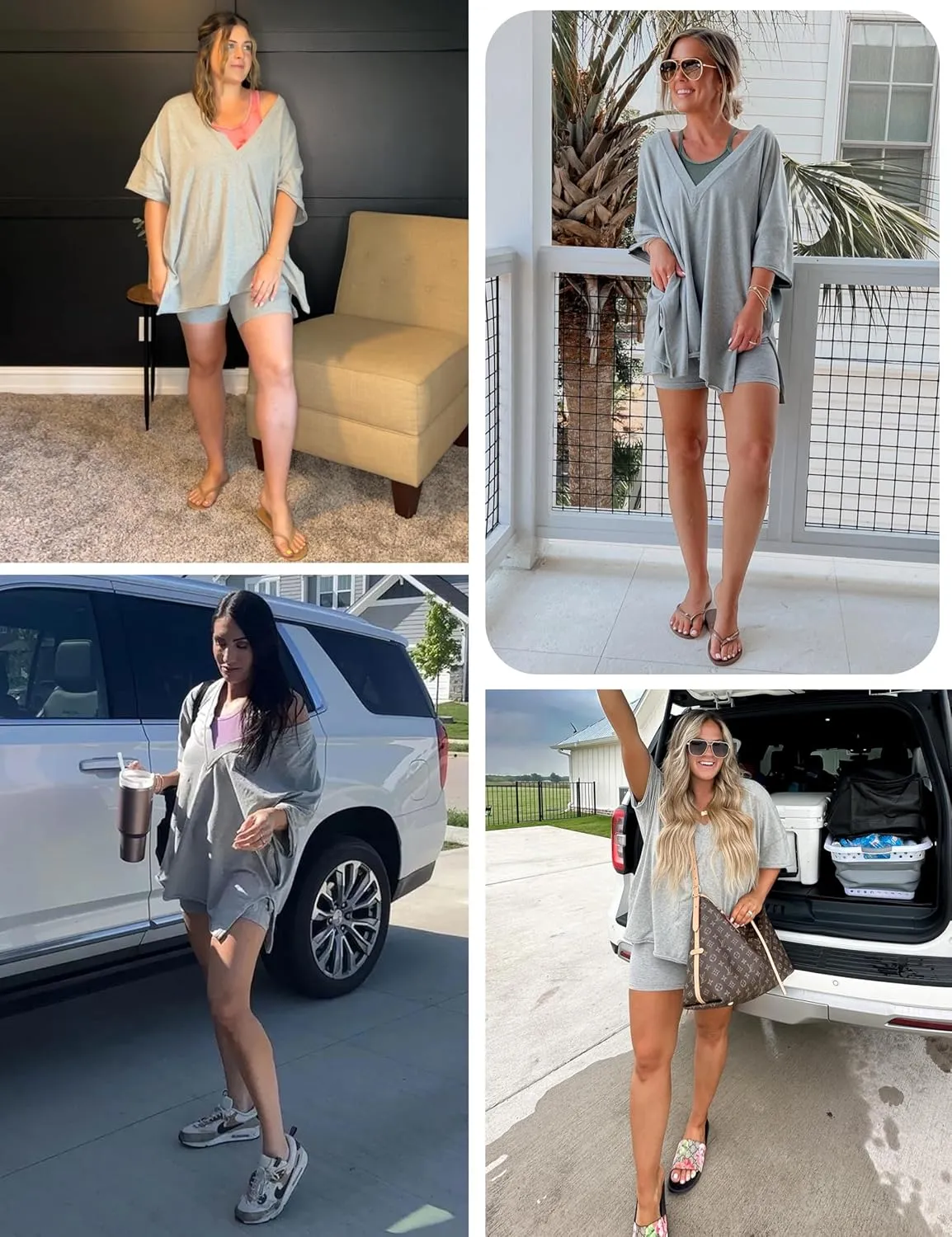 Lianlive 2 Piece Outfits Women's Oversized T-Shirts Biker Short Sets Hot Shot Reversible Set