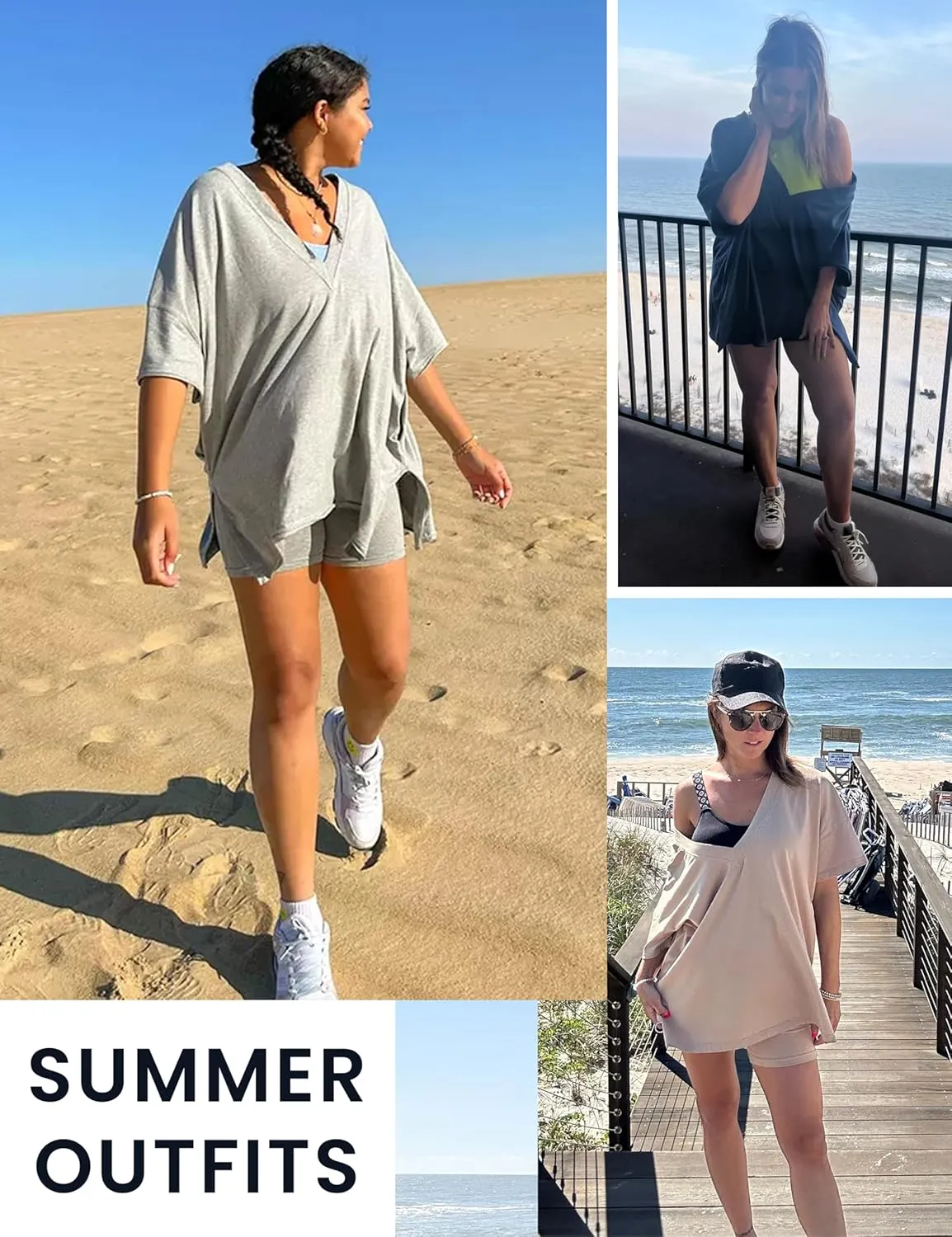 Lianlive 2 Piece Outfits Women's Oversized T-Shirts Biker Short Sets Hot Shot Reversible Set