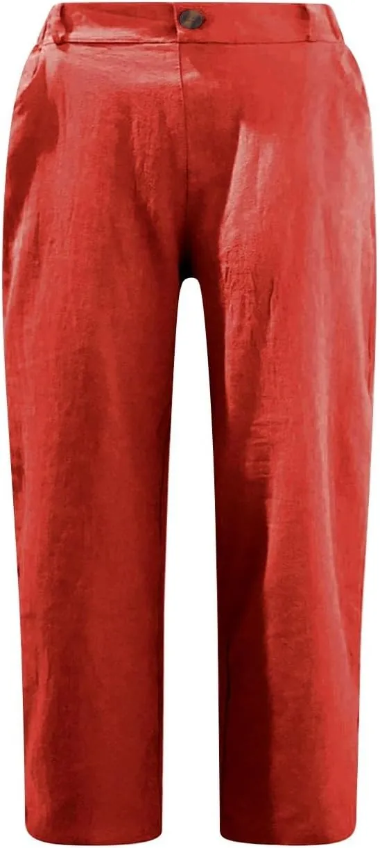 Linen Pants for Women 2025 Casual Elastic Waist Cropped Trouser Fashion Resort Wear Beach Vacation Capris Clothes