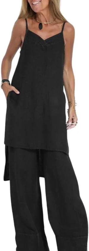 LOAIHA Womens 2 Piece Outfit Set Spaghetti Strap V Neck Cami Top with Wide Leg Pants Casual Pajama Sets