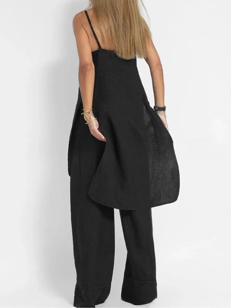 LOAIHA Womens 2 Piece Outfit Set Spaghetti Strap V Neck Cami Top with Wide Leg Pants Casual Pajama Sets