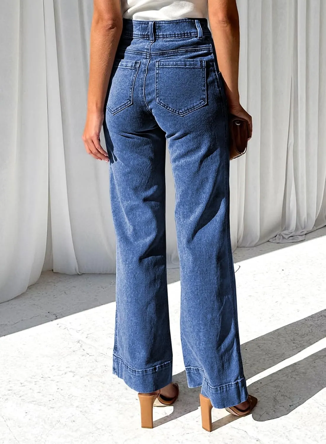 LOLONG Jeans for Women 2024 High Waisted Flare Casual Wide Leg Denim Pants Baggy with Patch Pockets