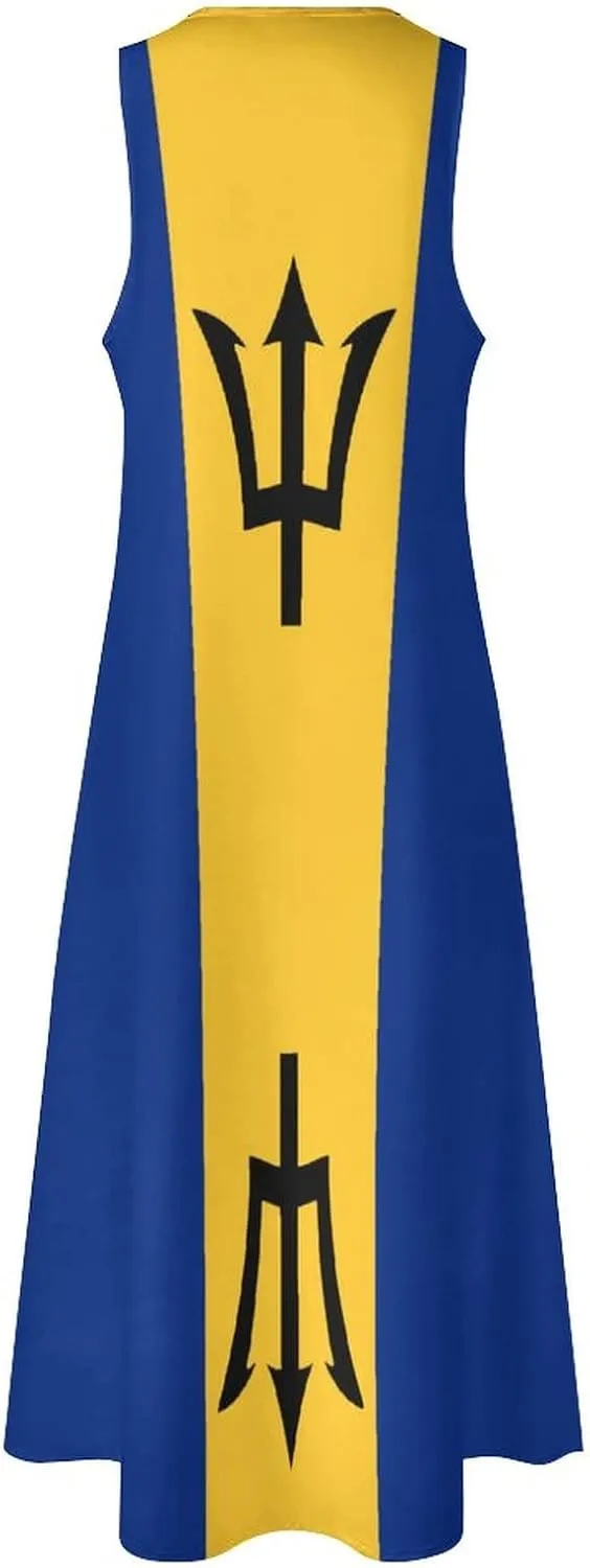 Long Dress Dress for Womens Summer Top Barbados Flag Casual V Neck Shift Dress S