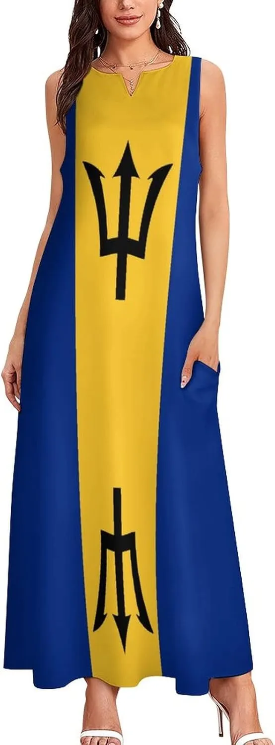 Long Dress Dress for Womens Summer Top Barbados Flag Casual V Neck Shift Dress S