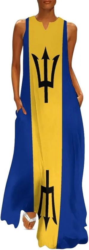 Long Dress Dress for Womens Summer Top Barbados Flag Casual V Neck Shift Dress S