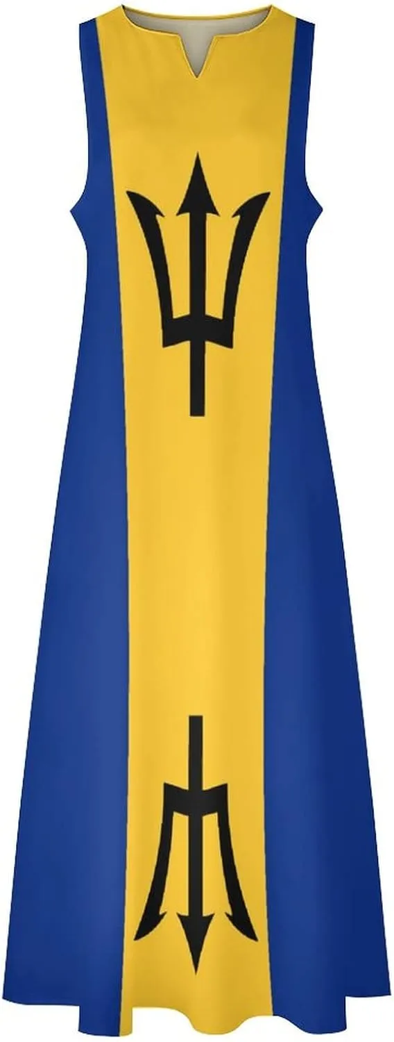Long Dress Dress for Womens Summer Top Barbados Flag Casual V Neck Shift Dress S