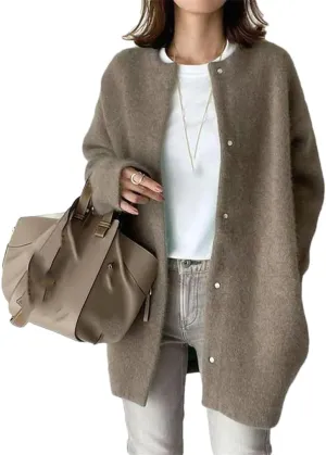 Loose Women Cardigan Autumn Winter Fashion Vintage Long Sleeve O Neck Sweater Casual Solid Knitted Cardigan