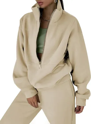 LTSCNRM Women Fleece Sweatsuits Two Piece Airport Outfits Half Zip Pullover Sweatshirt Jogging Pants Tracksuit Set
