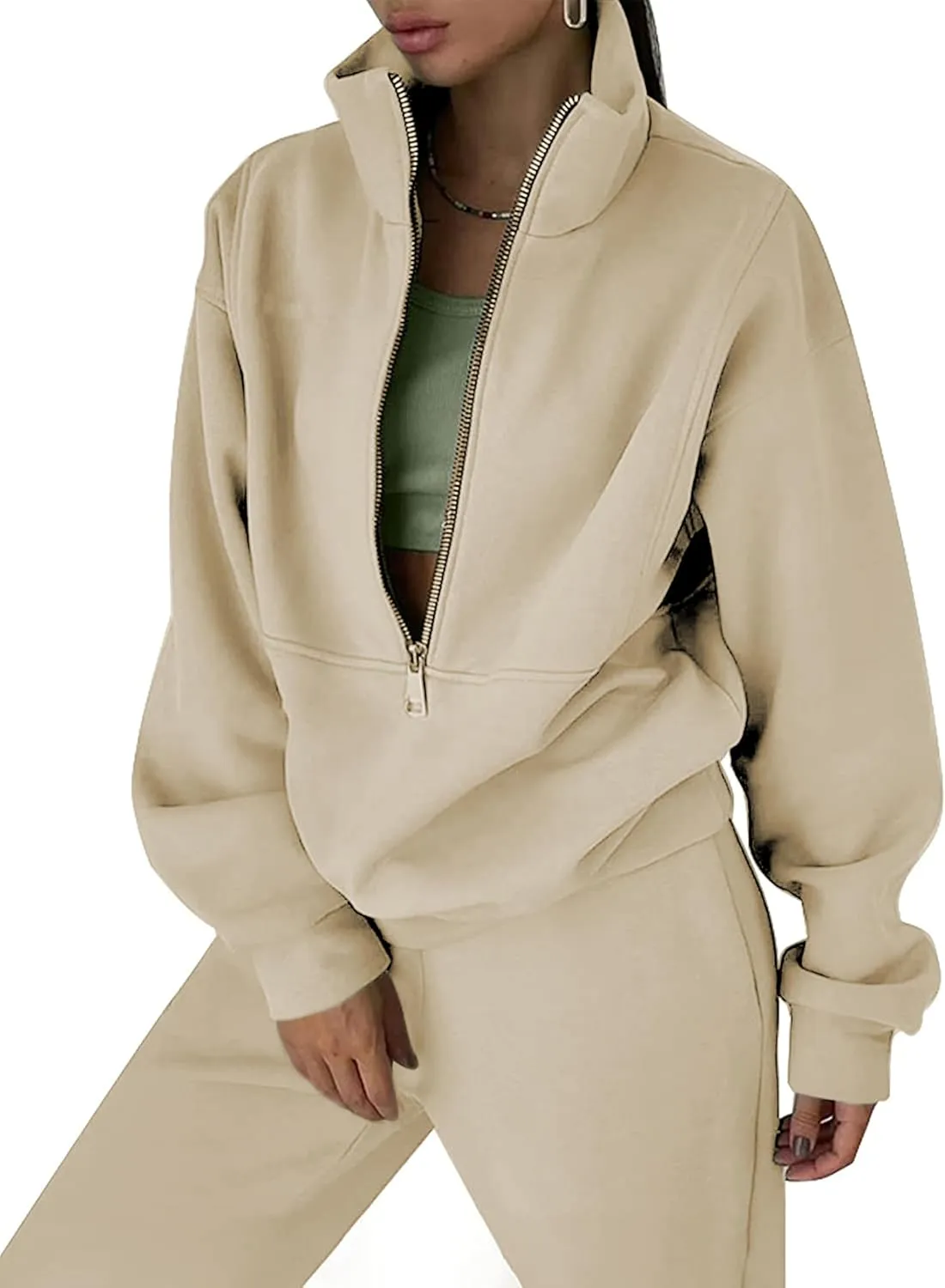 LTSCNRM Women Fleece Sweatsuits Two Piece Airport Outfits Half Zip Pullover Sweatshirt Jogging Pants Tracksuit Set