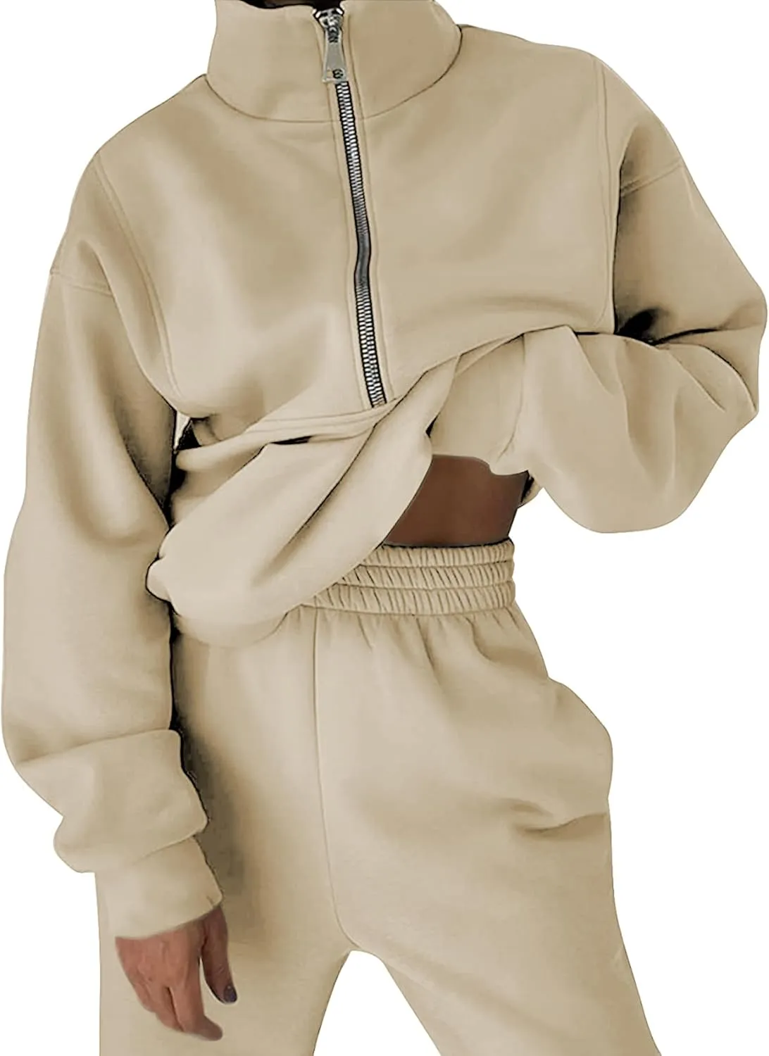 LTSCNRM Women Fleece Sweatsuits Two Piece Airport Outfits Half Zip Pullover Sweatshirt Jogging Pants Tracksuit Set