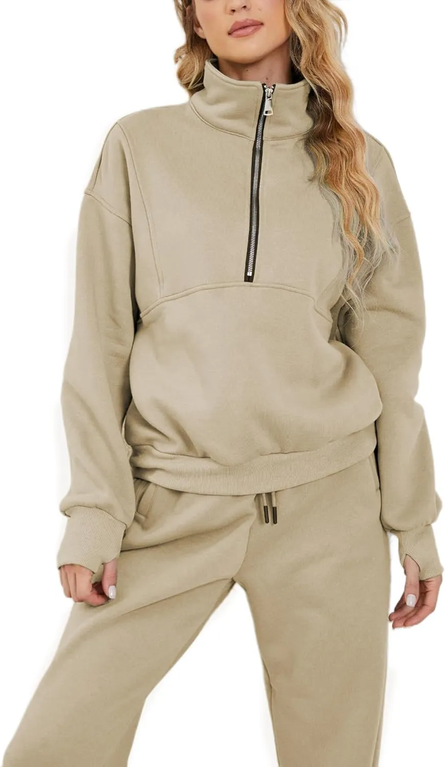 LTSCNRM Women Fleece Sweatsuits Two Piece Airport Outfits Half Zip Pullover Sweatshirt Jogging Pants Tracksuit Set