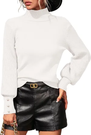 Mansy Women's 2024 Fall Fashion Turtleneck Long Sleeve Ribbed Knit Loose Pullover Sweater Tops
