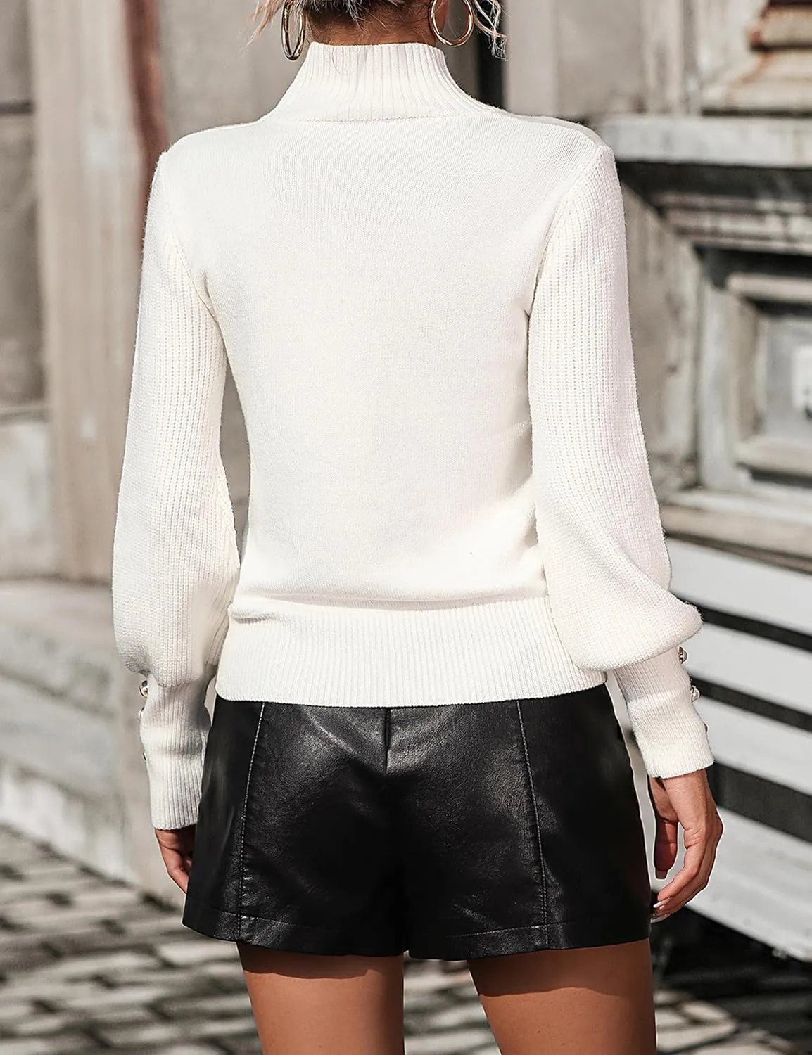 Mansy Women's 2024 Fall Fashion Turtleneck Long Sleeve Ribbed Knit Loose Pullover Sweater Tops