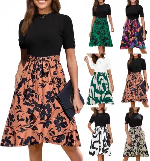 Maxi Dresses for Women 2025 Summer Casual Short Sleeve Floral Midi Dress Elegant Ruffle Tiered Flowy Boho Maxi Dress