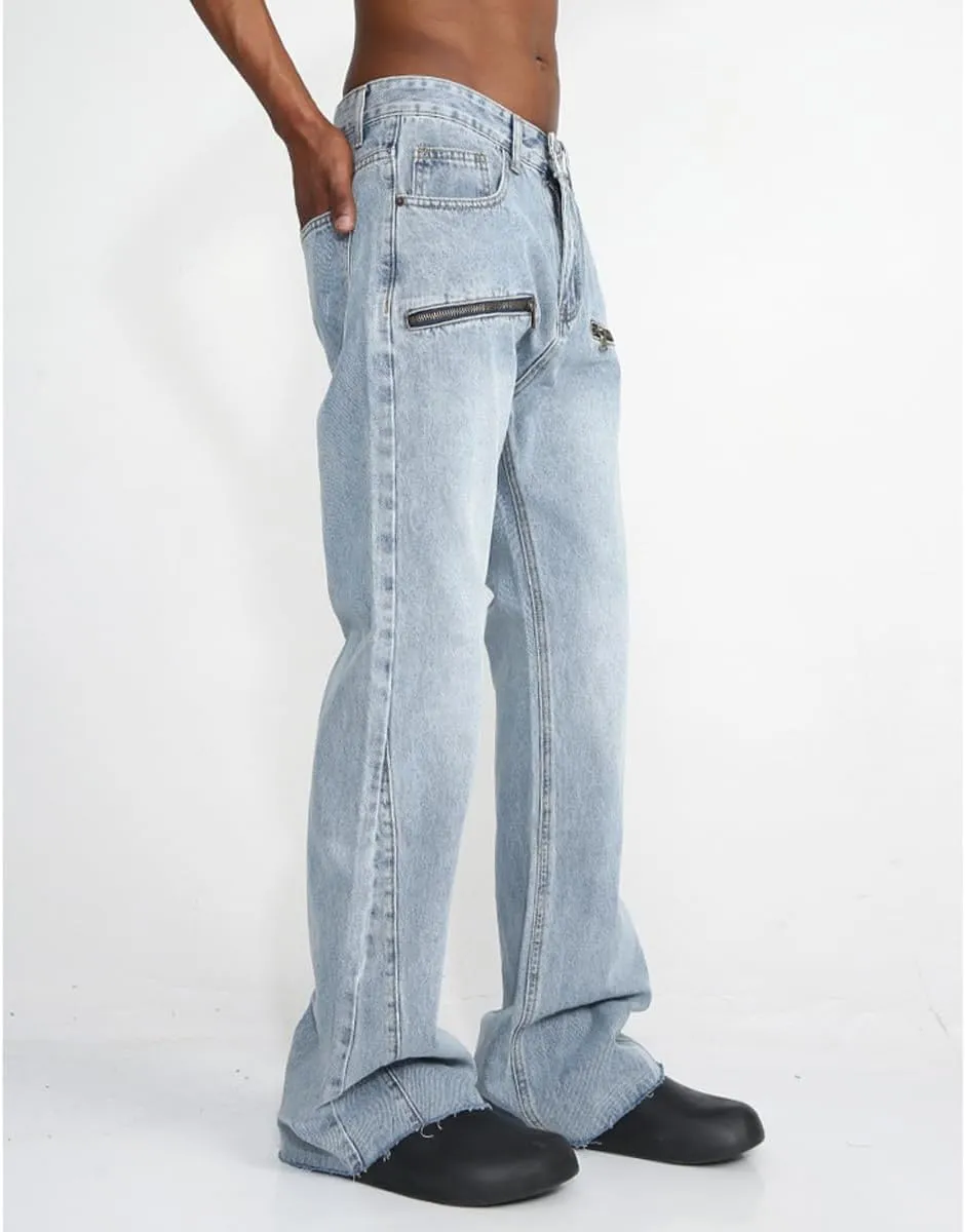 Men Casual Stretch Relaxed Fit Jeans Comfortable Straight Fit Zipper Slim Fit Washed Jeans