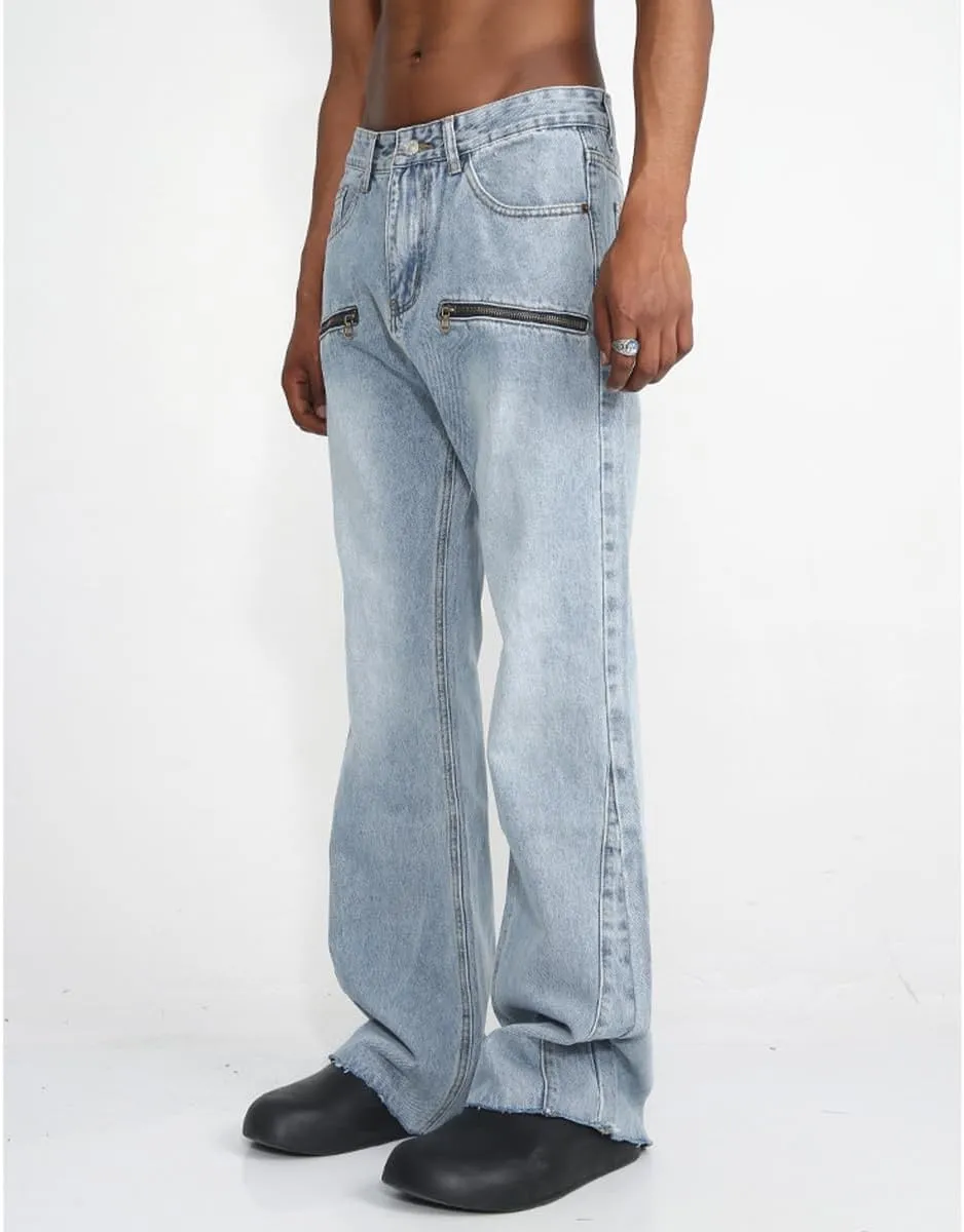 Men Casual Stretch Relaxed Fit Jeans Comfortable Straight Fit Zipper Slim Fit Washed Jeans