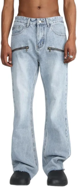 Men Casual Stretch Relaxed Fit Jeans Comfortable Straight Fit Zipper Slim Fit Washed Jeans