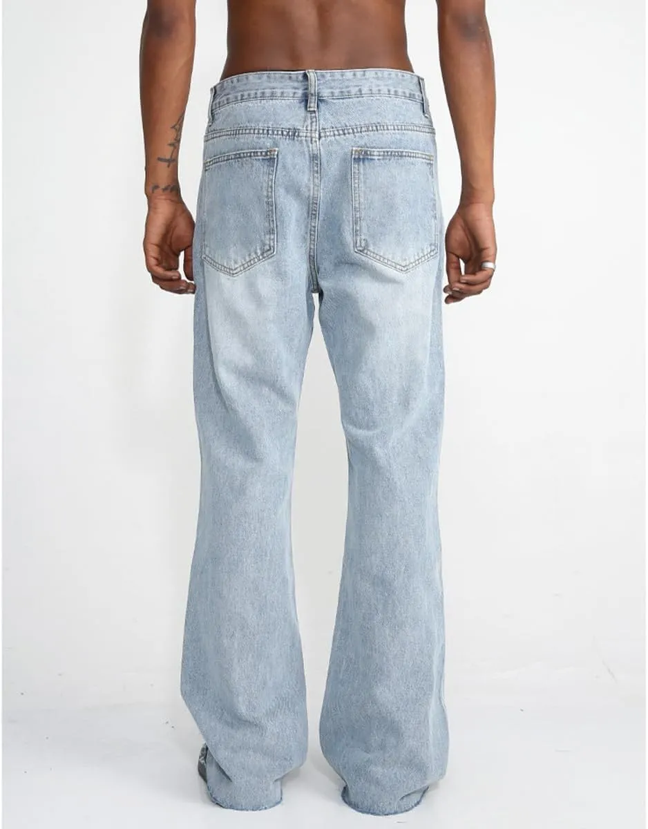 Men Casual Stretch Relaxed Fit Jeans Comfortable Straight Fit Zipper Slim Fit Washed Jeans