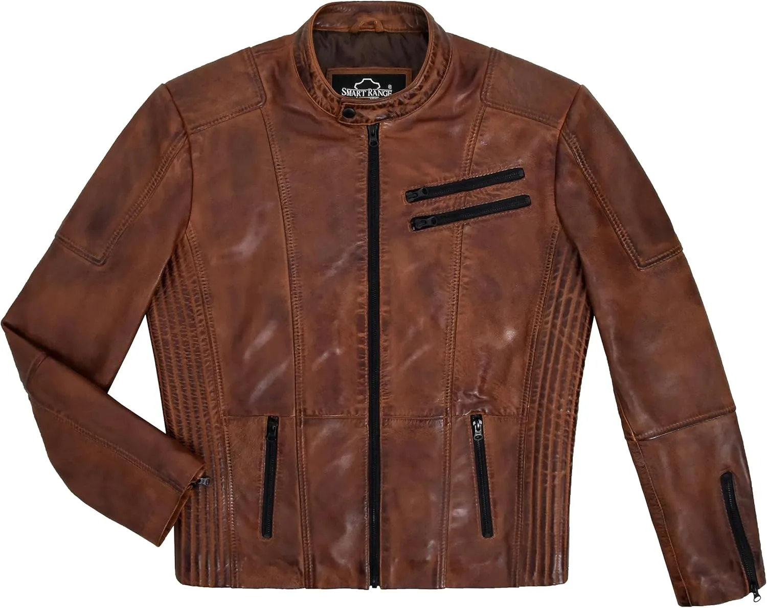Men's Biker Waxed Real Leather Jacket Zipper Classic Retro Style Motocross Jacket 7188